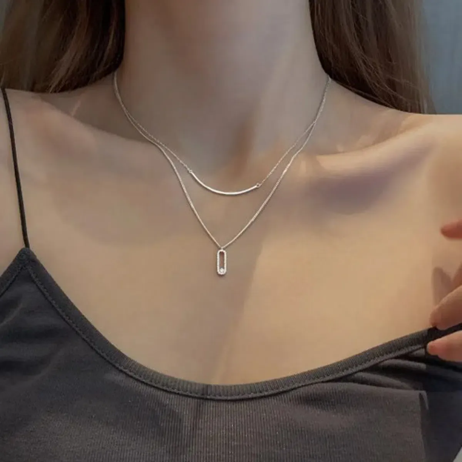 Двухрядное колье с цепочкой и подвеской-улыбкой из хирургической стали