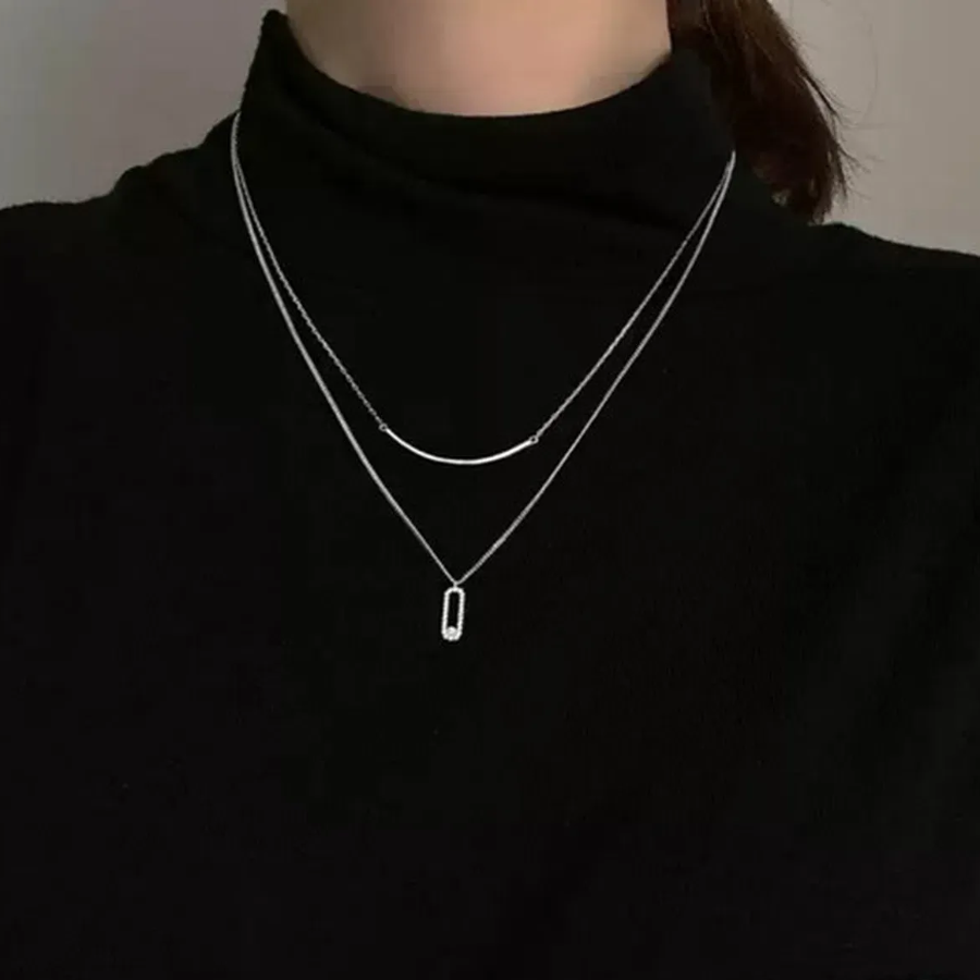 Двухрядное колье с цепочкой и подвеской-улыбкой из хирургической стали