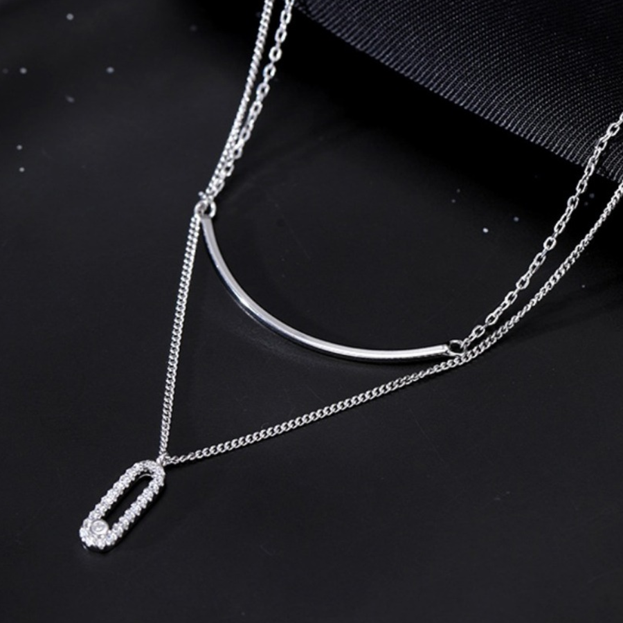 Двухрядное колье с цепочкой и подвеской-улыбкой из хирургической стали