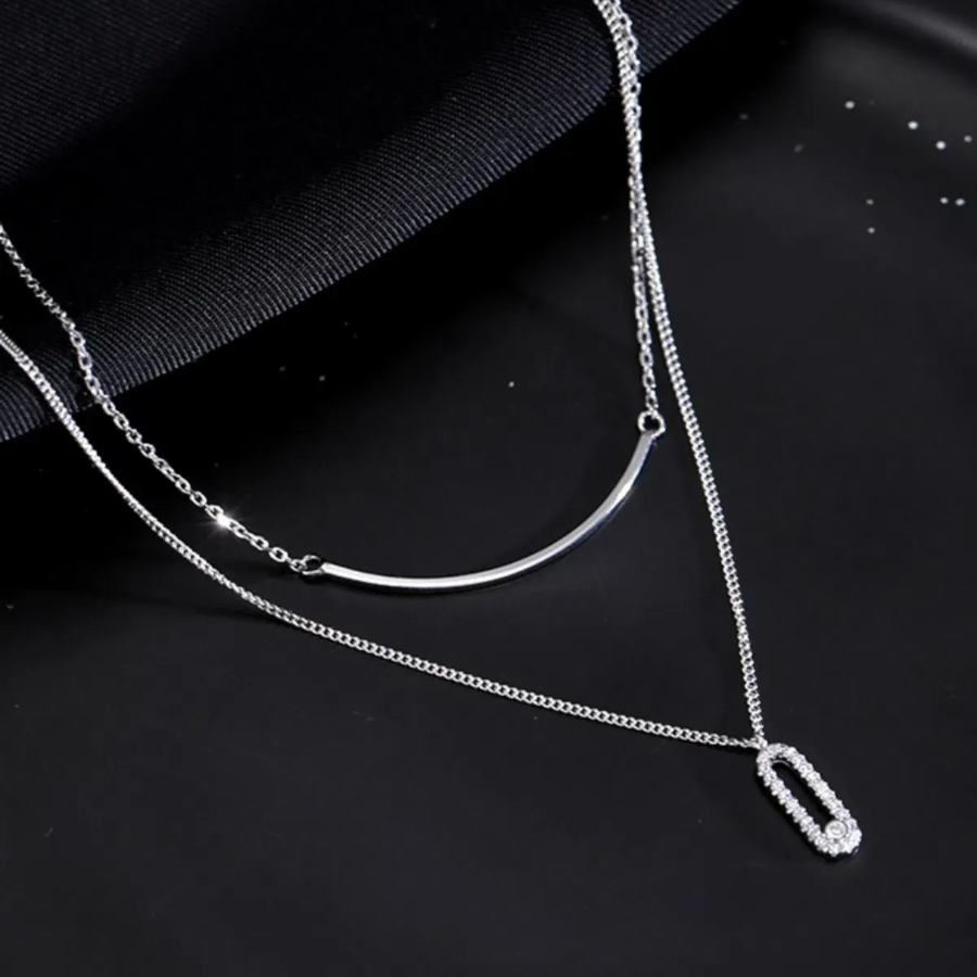 Двухрядное колье с цепочкой и подвеской-улыбкой из хирургической стали