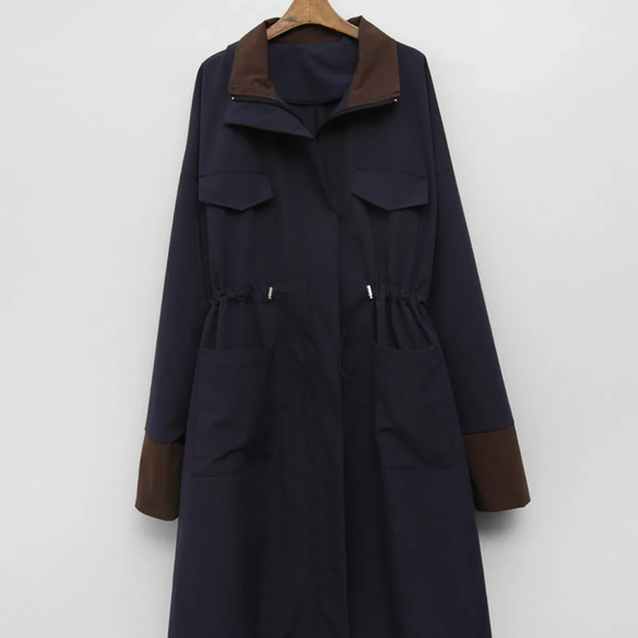 Color-Block String Long Cotton Jacket