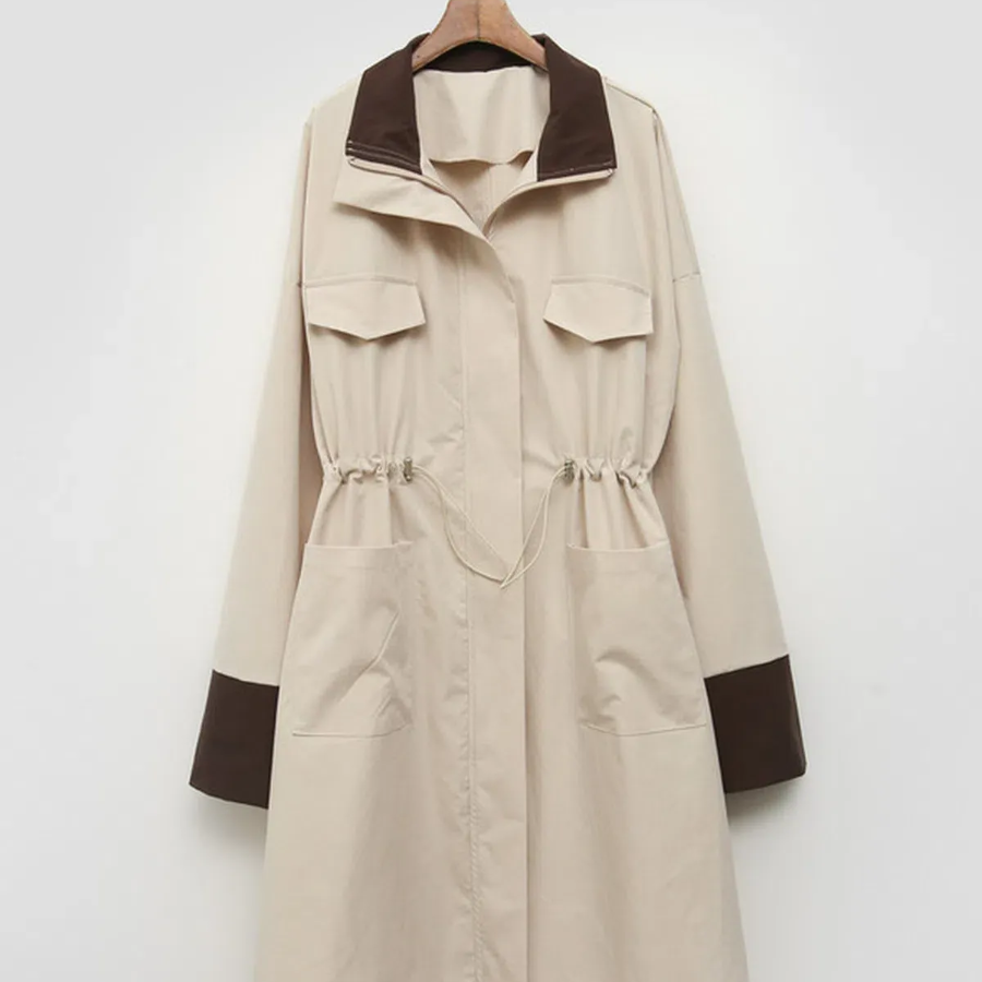 Color-Block String Long Cotton Jacket