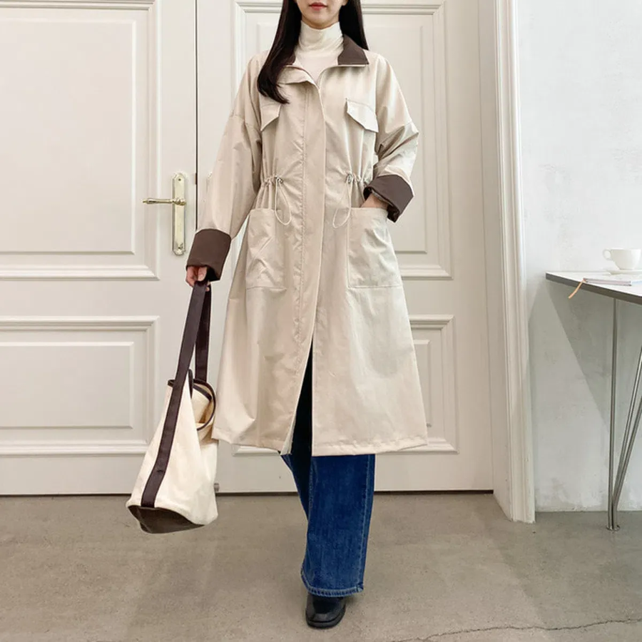 Color-Block String Long Cotton Jacket