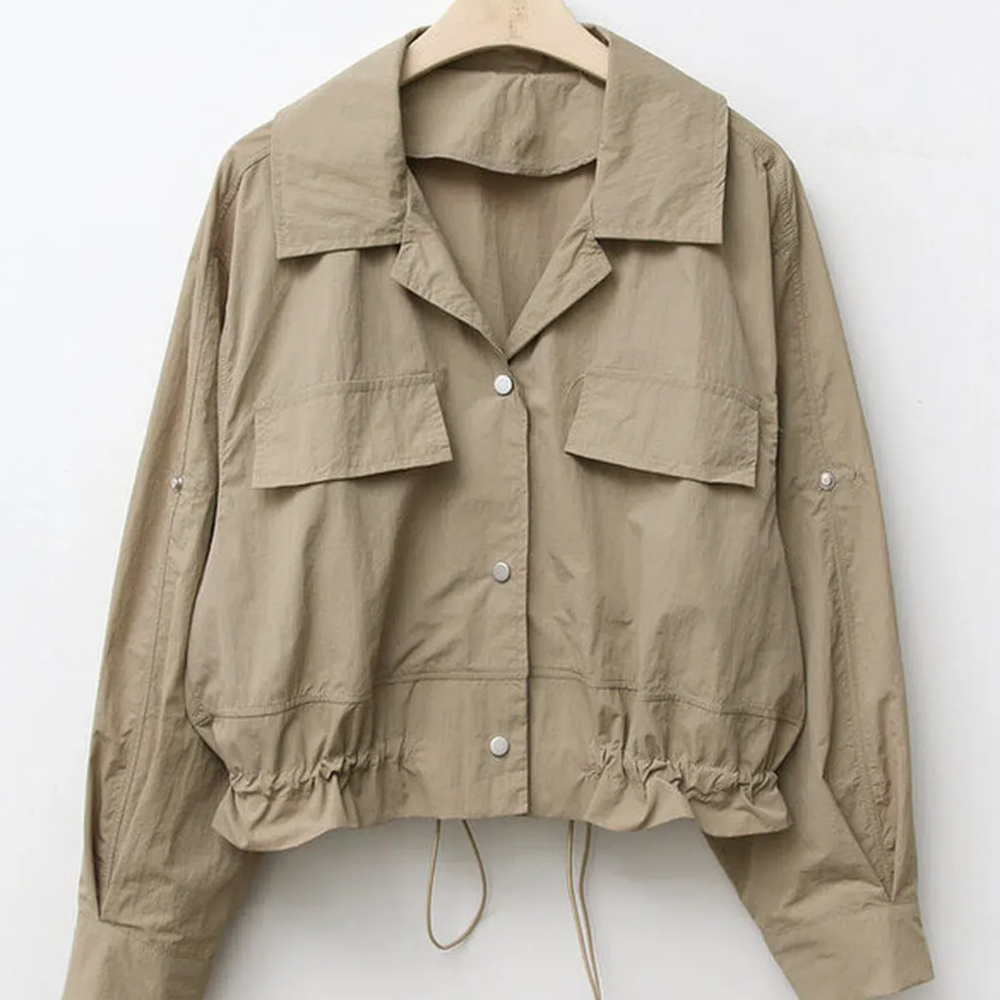 Collar Roll-Up Crop Windbreaker Jacket