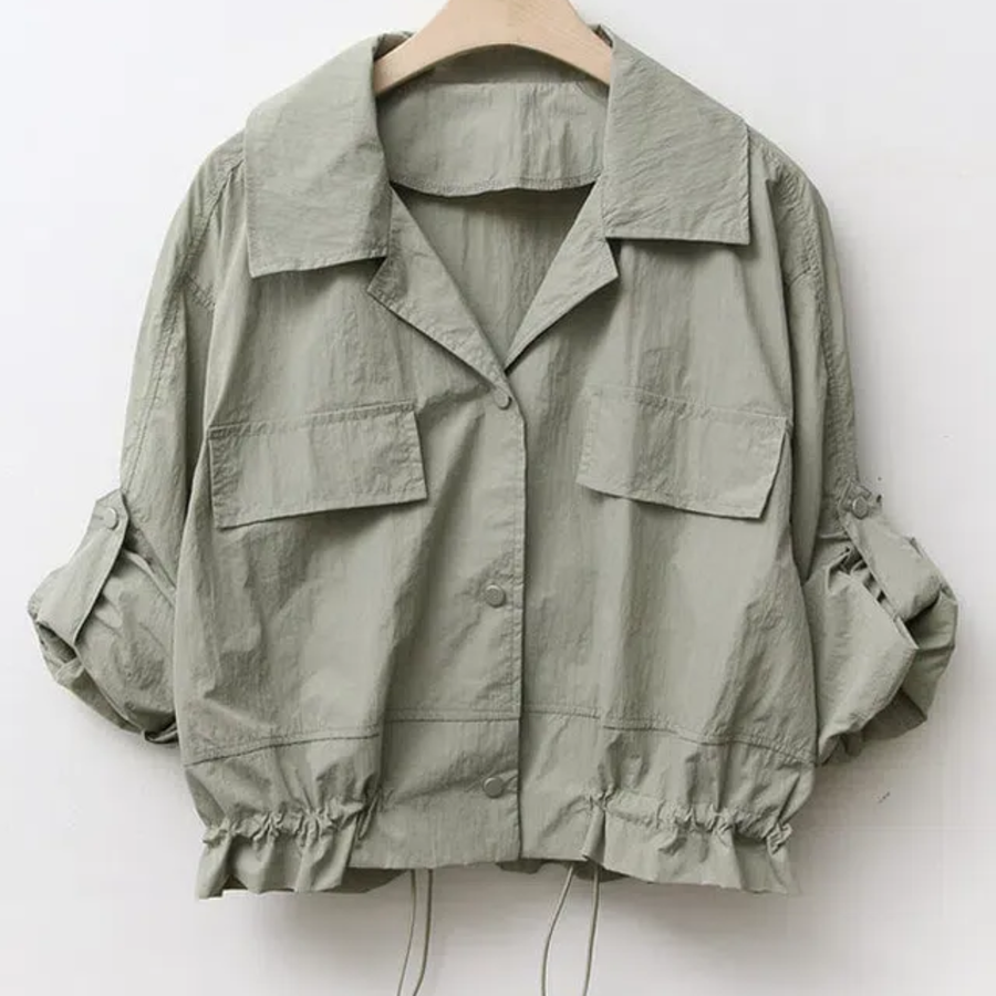 Collar Roll-Up Crop Windbreaker Jacket