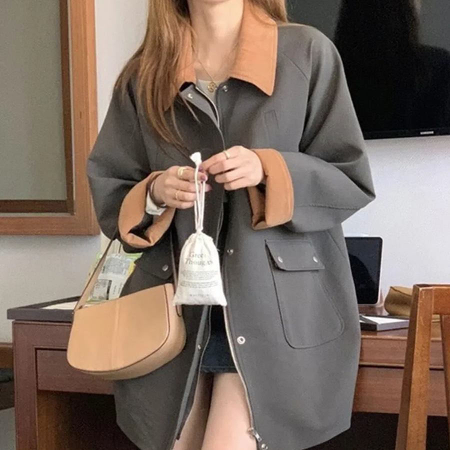 Corduroy Collar Zip-Up Safari Jacket