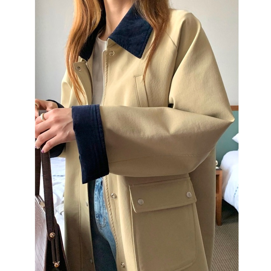 Corduroy Collar Zip-Up Safari Jacket