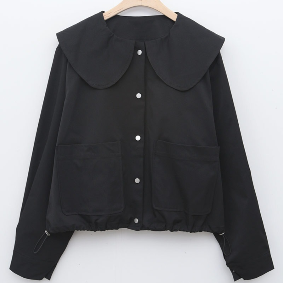 Round Wide Collar Spring Short Jacket with Snap Buttons