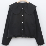 Round Wide Collar Spring Short Jacket with Snap Buttons