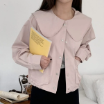 Round Wide Collar Spring Short Jacket with Snap Buttons