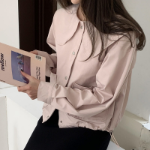 Round Wide Collar Spring Short Jacket with Snap Buttons