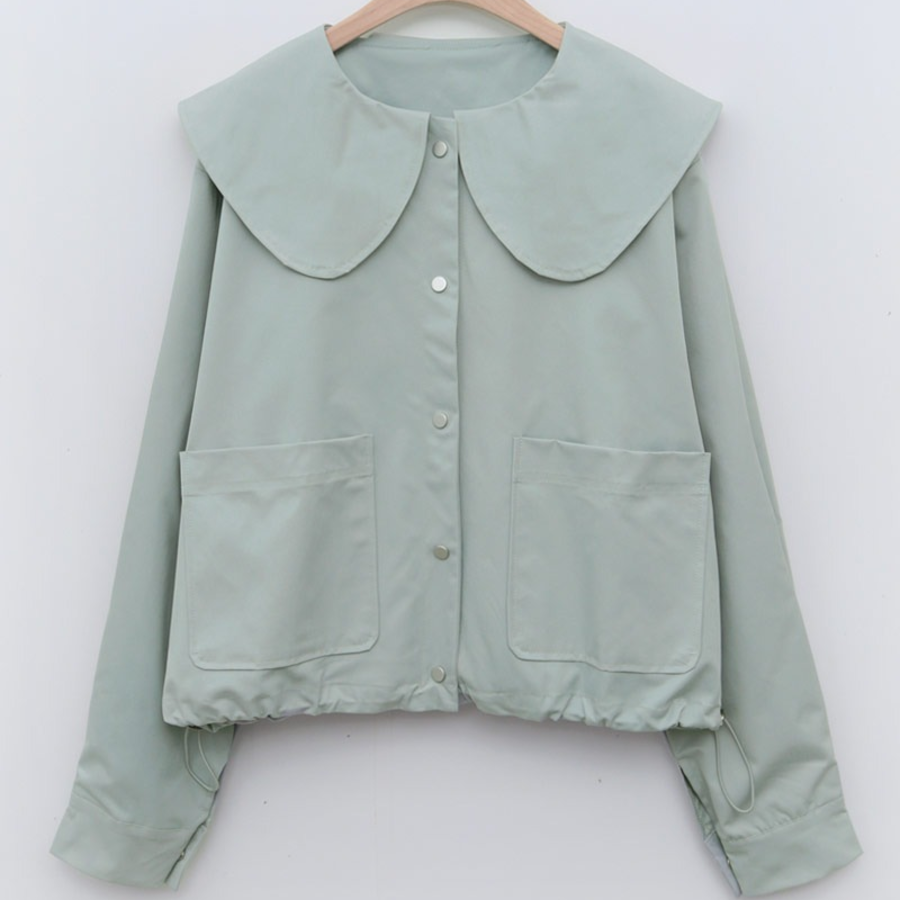 Round Wide Collar Spring Short Jacket with Snap Buttons