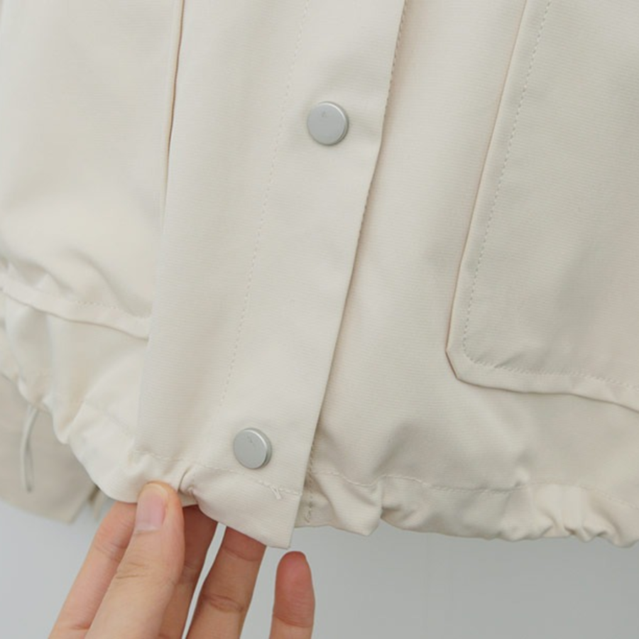 Round Wide Collar Spring Short Jacket with Snap Buttons