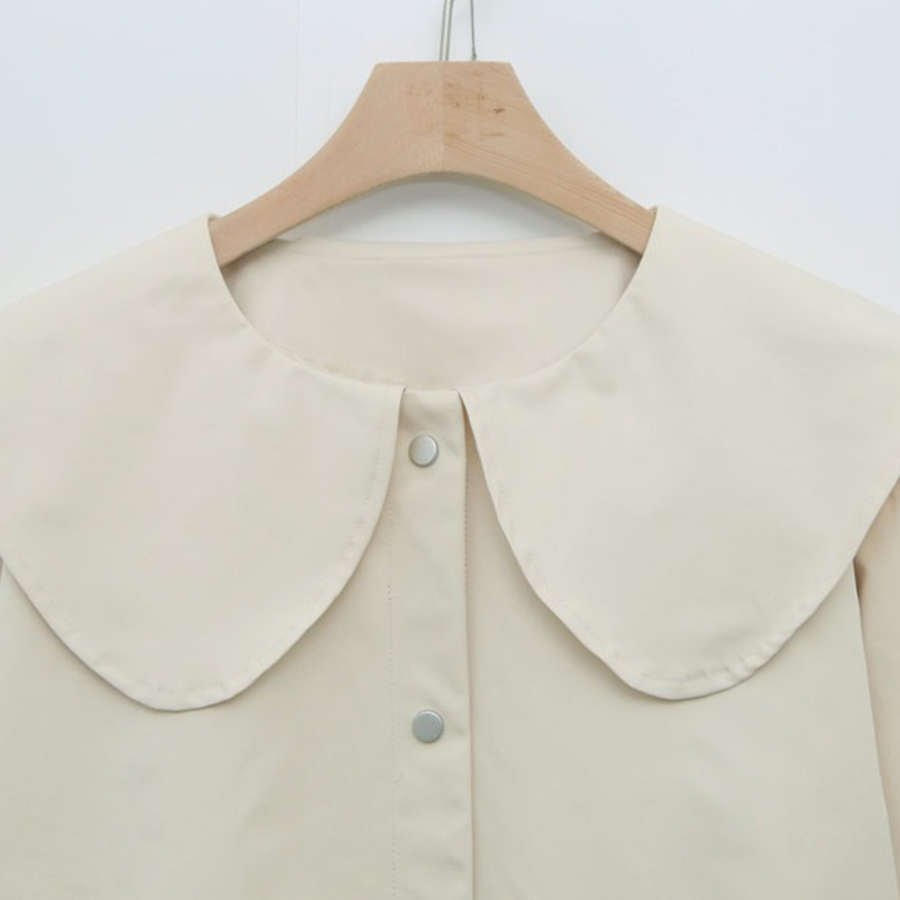 Round Wide Collar Spring Short Jacket with Snap Buttons