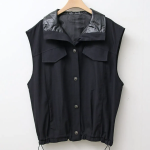 Synthetic Leather Collar Casual Vest Jacket