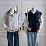 Synthetic Leather Collar Casual Vest Jacket