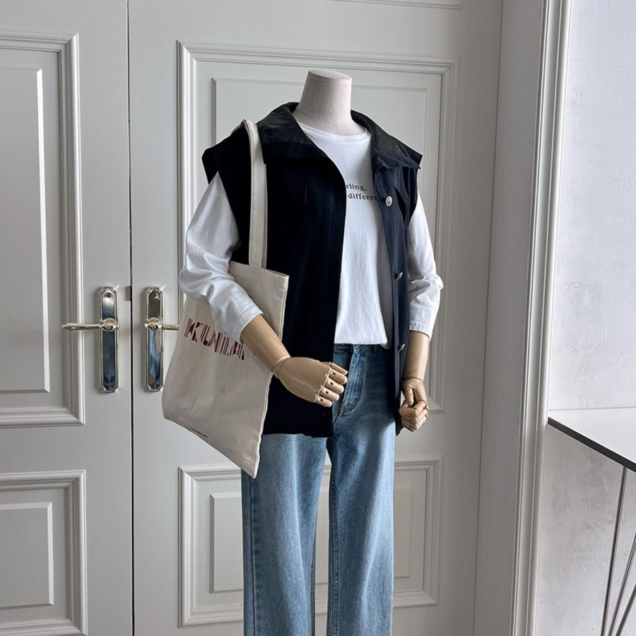 Synthetic Leather Collar Casual Vest Jacket