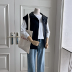 Synthetic Leather Collar Casual Vest Jacket