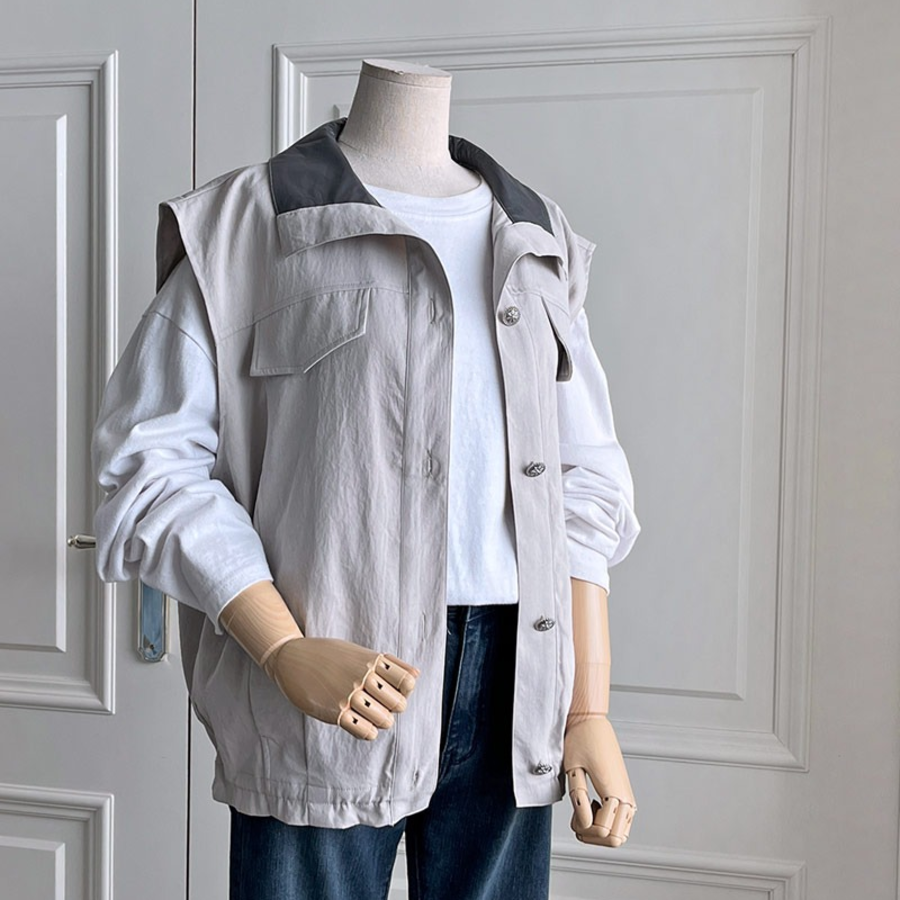 Synthetic Leather Collar Casual Vest Jacket