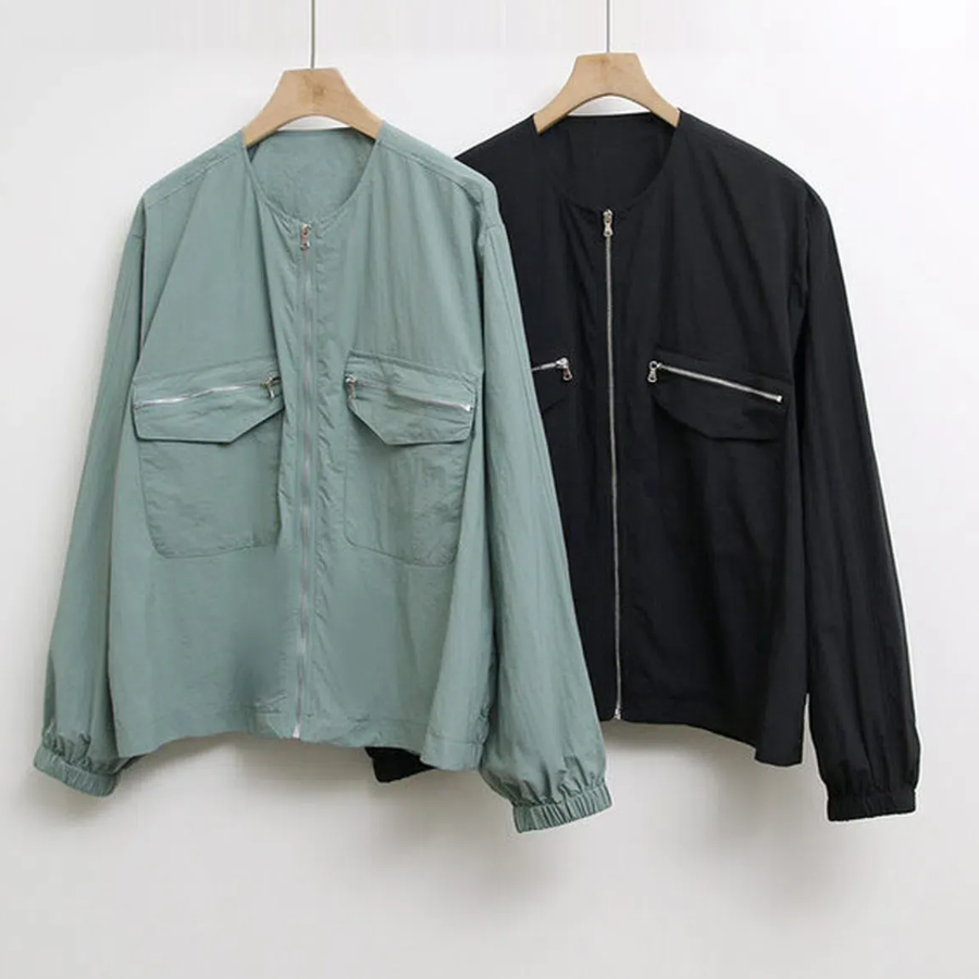 No Collar Nylon Windbreaker