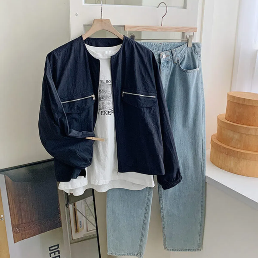 No Collar Nylon Windbreaker