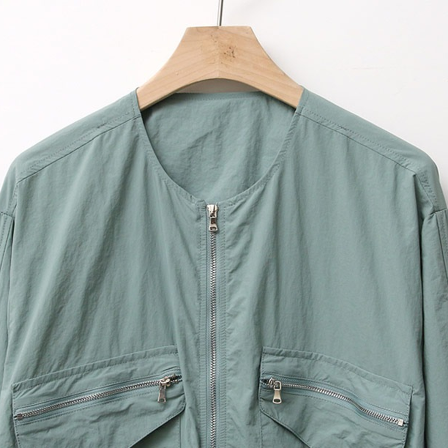 No Collar Nylon Windbreaker