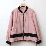 Color-Block No Collar Simple Field Bomber Jacket