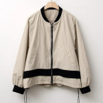 Color-Block No Collar Simple Field Bomber Jacket