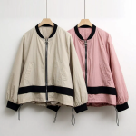 Color-Block No Collar Simple Field Bomber Jacket