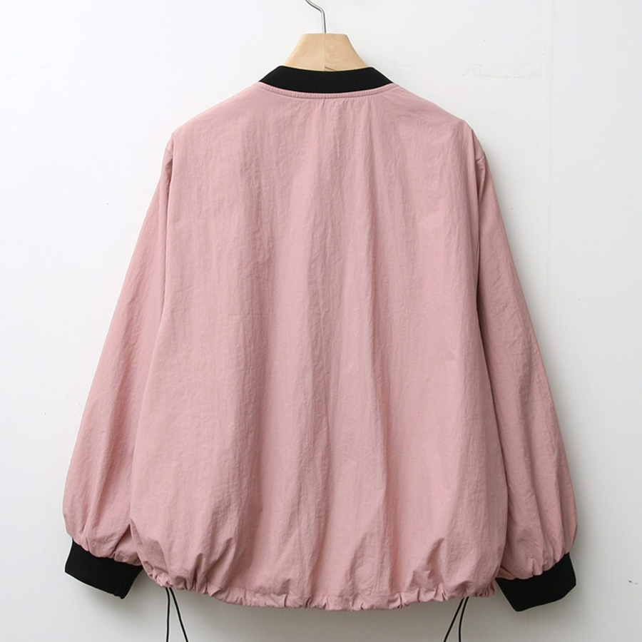 Color-Block No Collar Simple Field Bomber Jacket