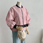 Color-Block No Collar Simple Field Bomber Jacket