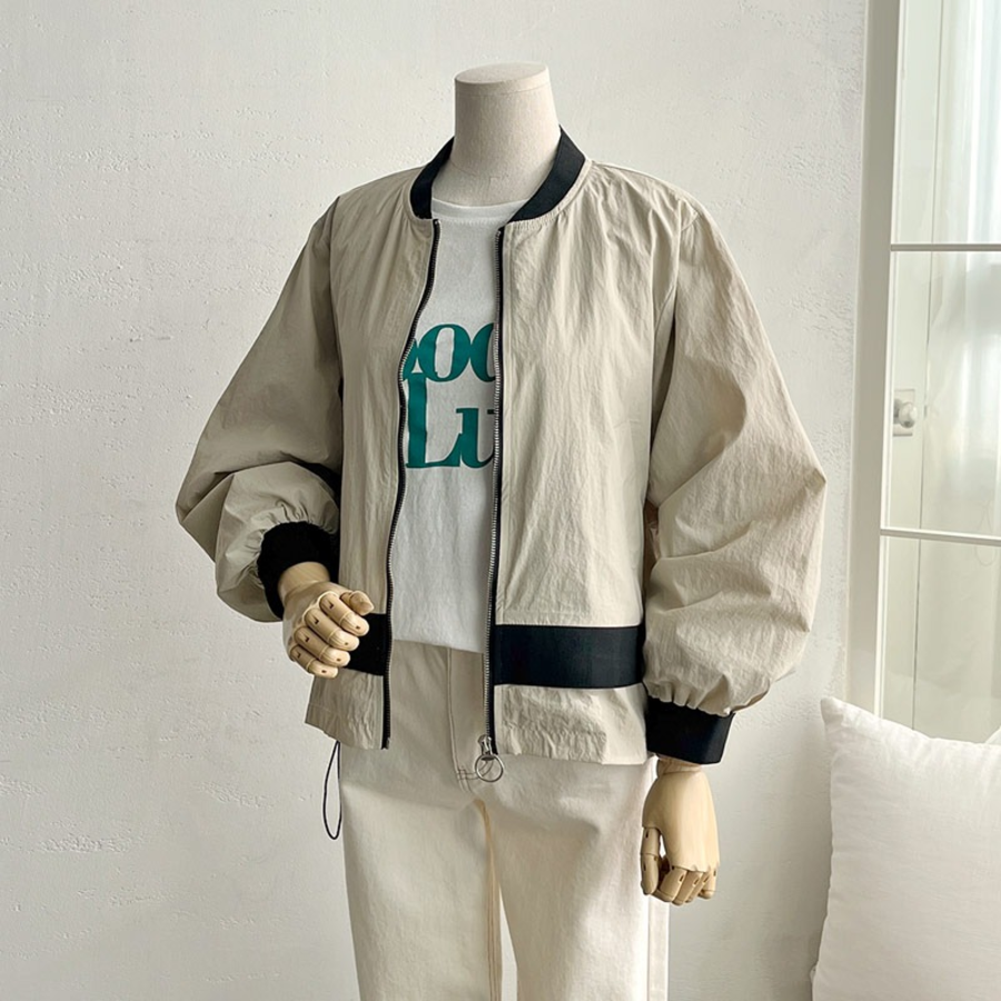 Color-Block No Collar Simple Field Bomber Jacket