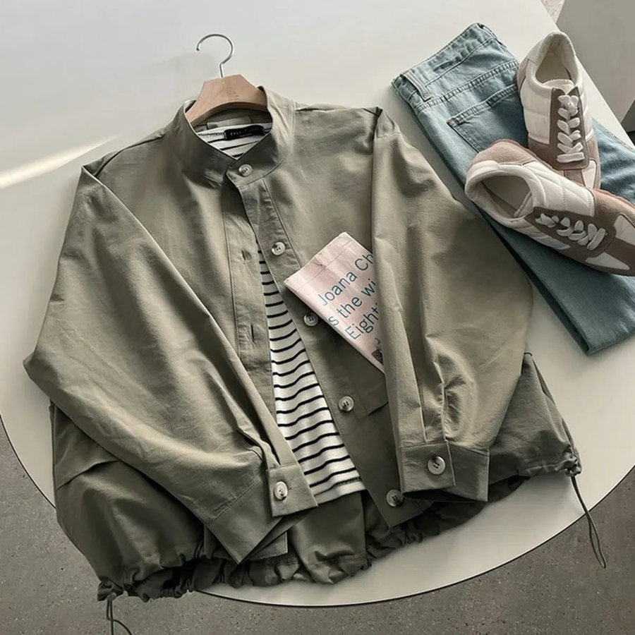 Shirring Button-Up Spring Field Jacket