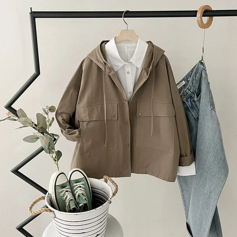 Loose Fit Cotton Hooded Jacket