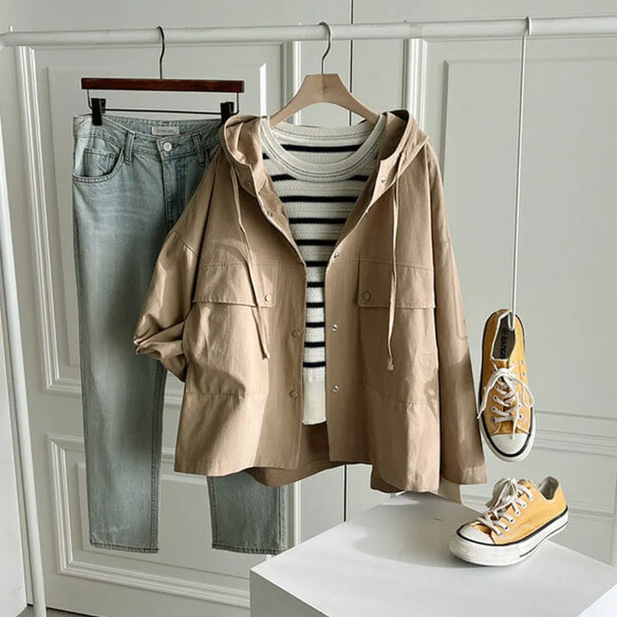 Loose Fit Cotton Hooded Jacket