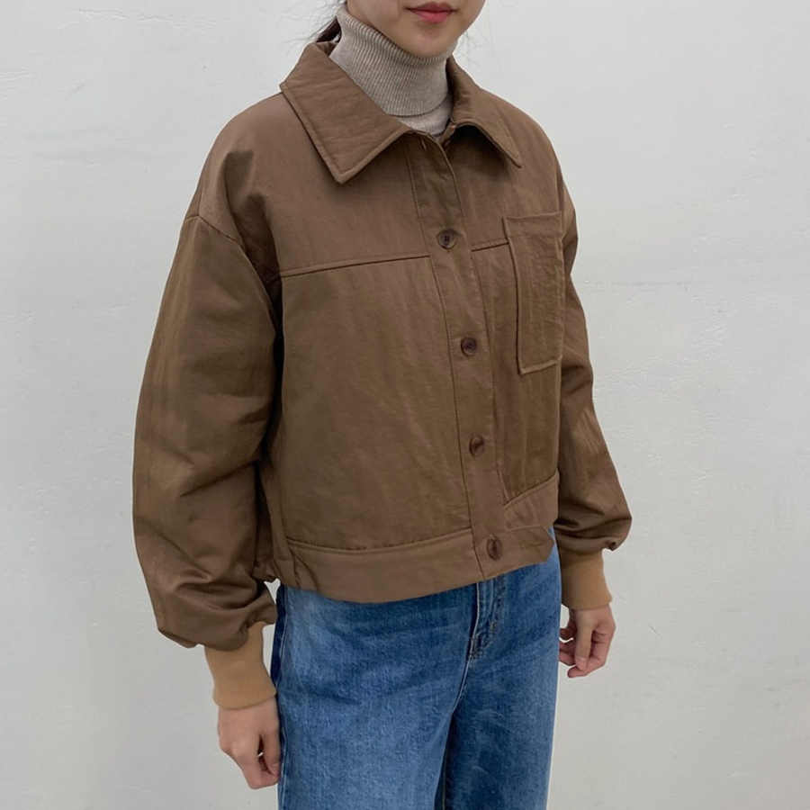 Plain Nylon Button-Up Jacket