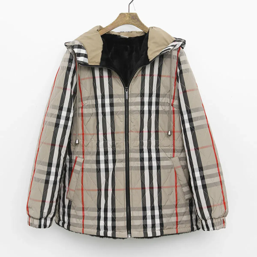 Fleece-Lined Check Hooded Safari Jacket