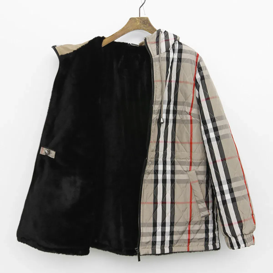 Fleece-Lined Check Hooded Safari Jacket