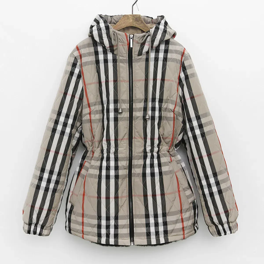 Fleece-Lined Check Hooded Safari Jacket