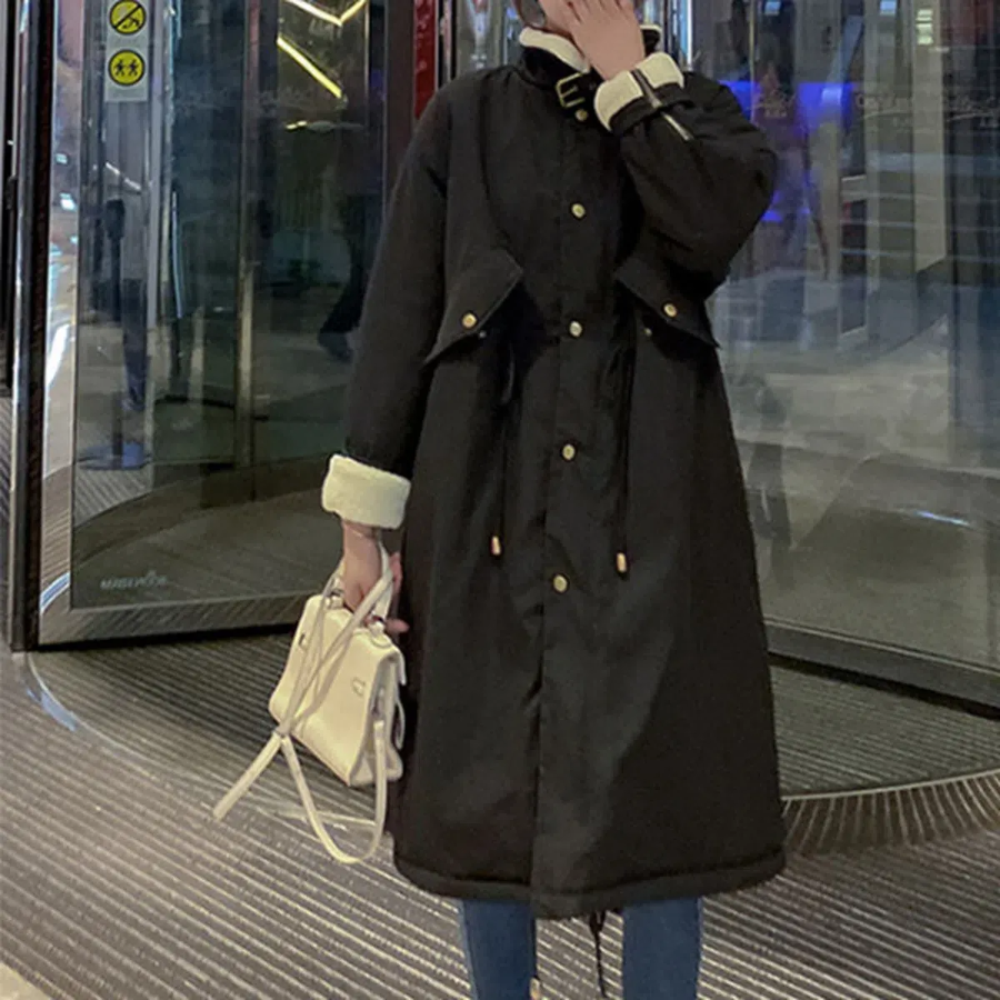 High-Neck Fleece Loose Fit Long Jacket