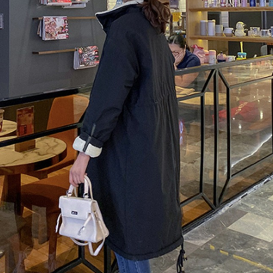 High-Neck Fleece Loose Fit Long Jacket