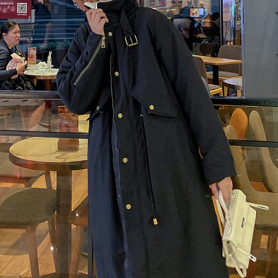 High-Neck Fleece Loose Fit Long Jacket