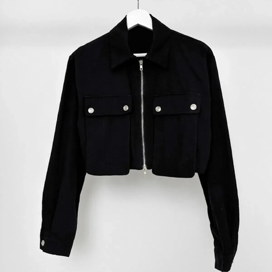 Two-Way Zip-Up Collar Crop Jacket