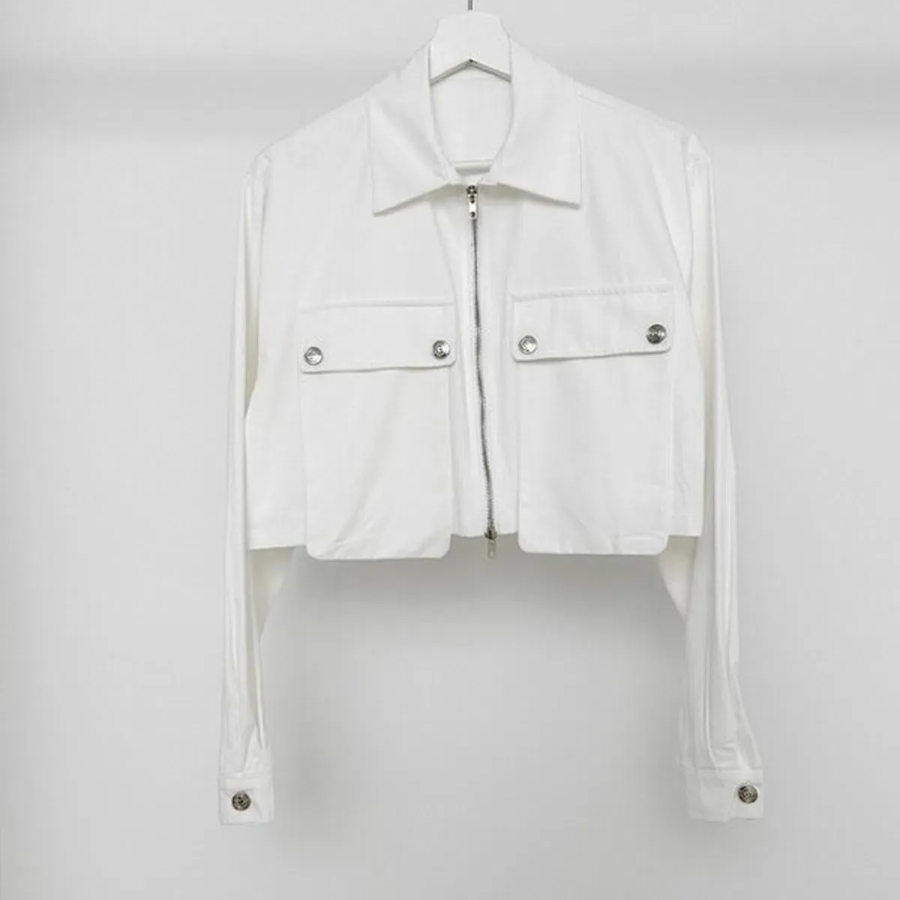 Two-Way Zip-Up Collar Crop Jacket