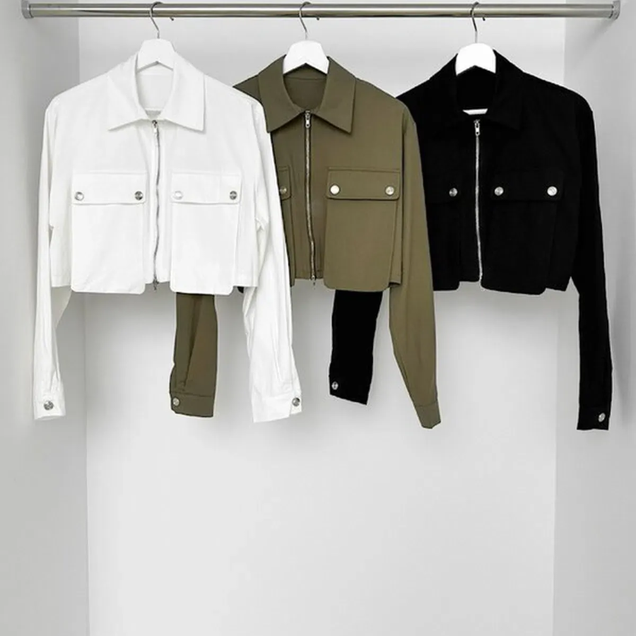 Two-Way Zip-Up Collar Crop Jacket