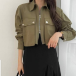 Two-Way Zip-Up Collar Crop Jacket