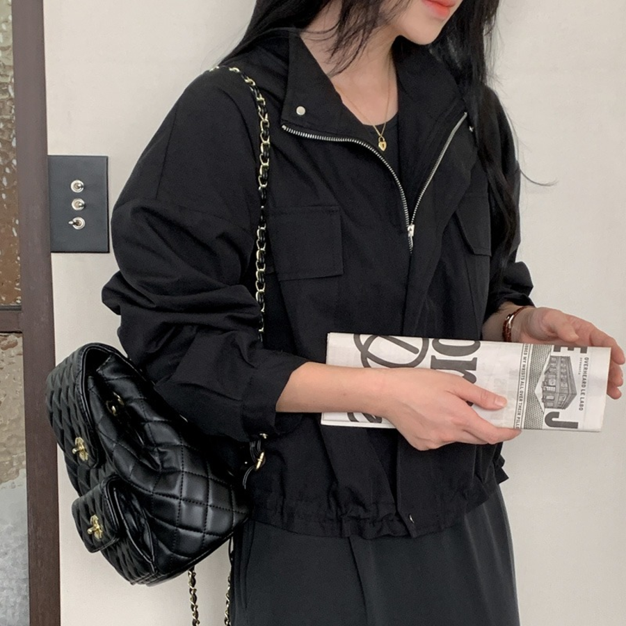 Nylon Zip-Up Safari Short Jacket