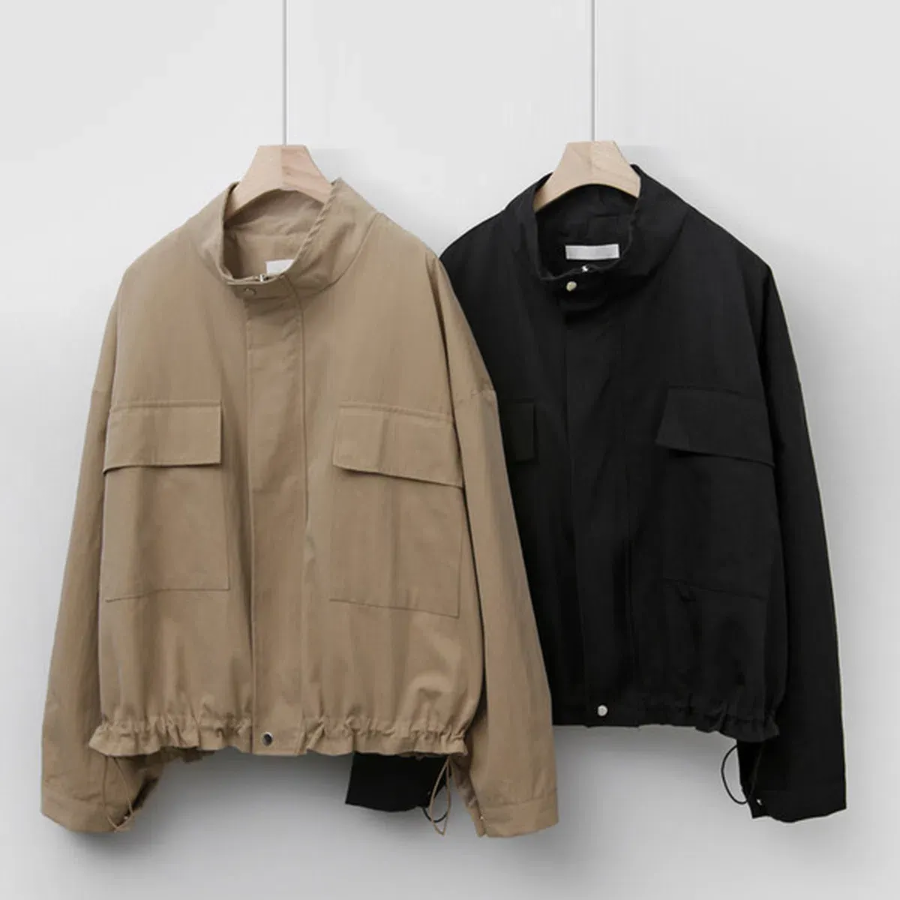Nylon Zip-Up Safari Short Jacket
