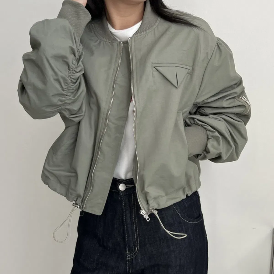 Shirring Detail Short Bomber Jacket