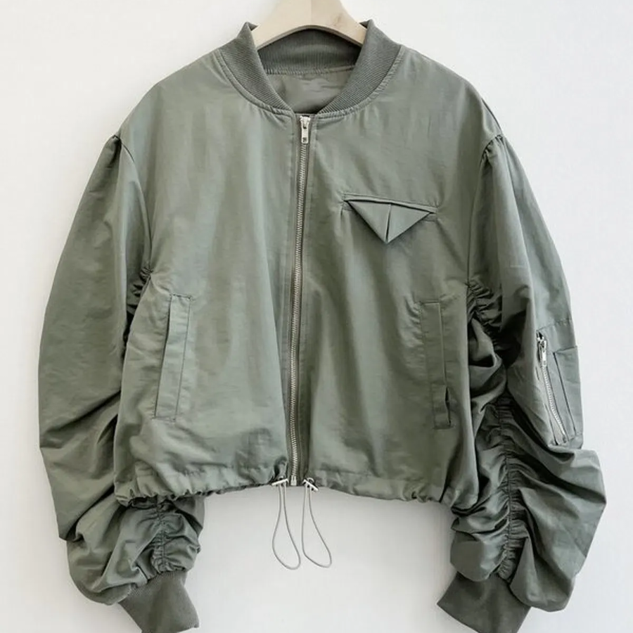Shirring Detail Short Bomber Jacket
